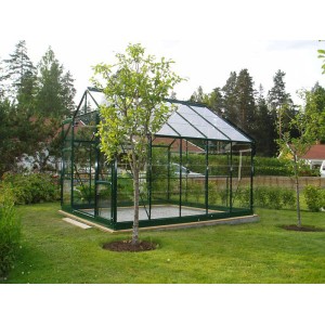 Serre de jardin verte en verre trempée 7,42 m²